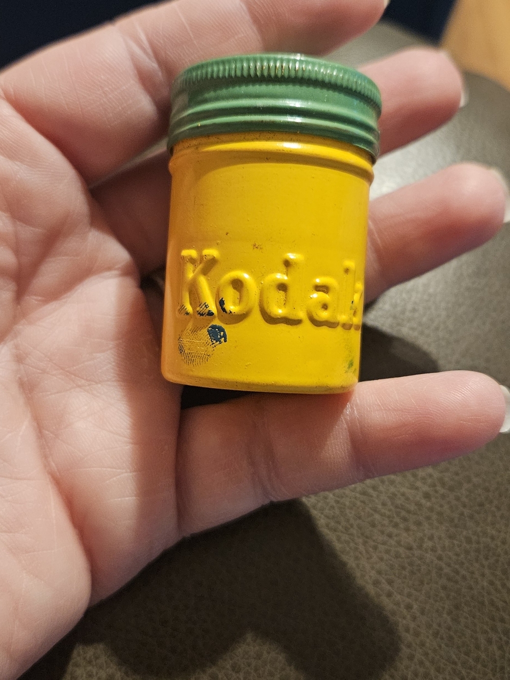 Kodak Yellow Mini Film Canister with Green Lid (A-47)